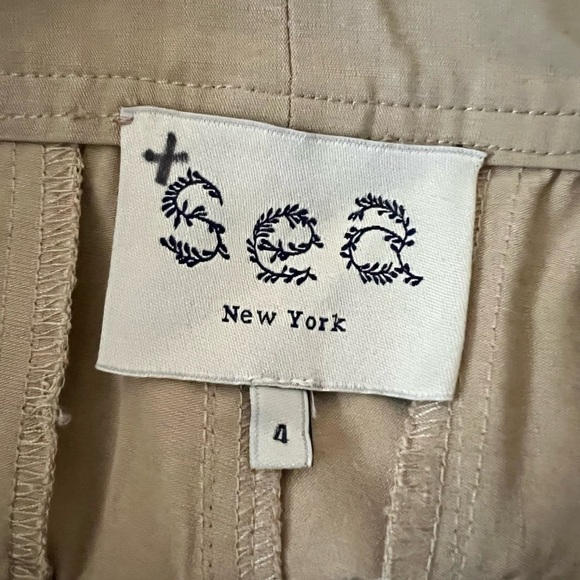 SEA NEW YORK High Rise Wide Leg Oversize-Cuff Crop Linen Blend Khaki Trousers 4 - Picture 6 of 7